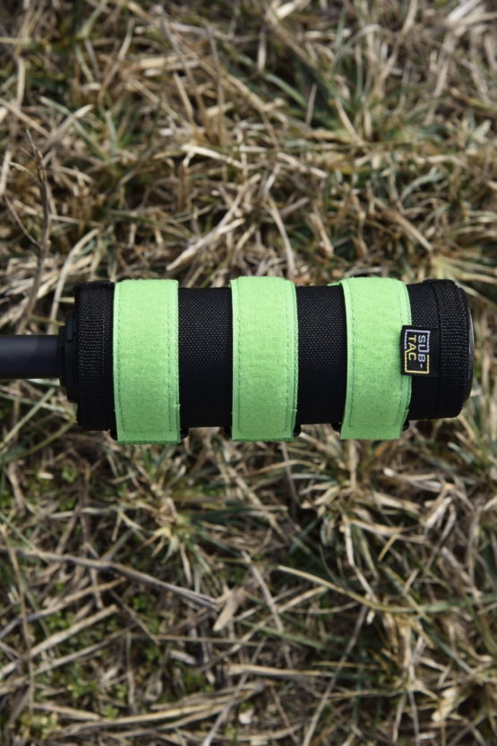 IMG 9819 555x833 - SUB-TAC ALPHA SUPPRESSOR COVER 7.5 INCH BLACK with LIME GREEN straps/paracord